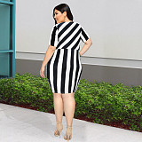 Round Collar Short Sleeve Striped Plus Size Dresses JLY-19353
