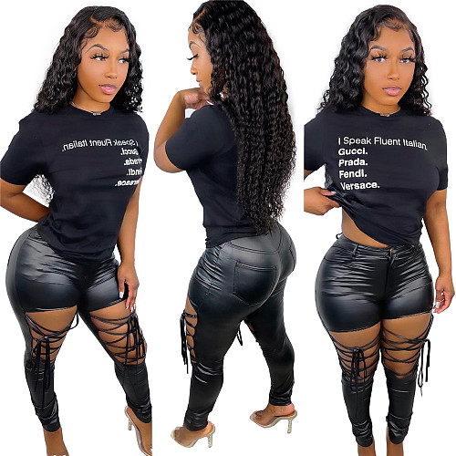 Short Sleeve Letter Print O Neck Streetwear T Shirt HGL-1896
