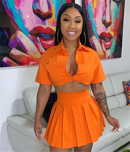 Short Sleeve Shirt Crop Top Skirt Club Outfit HMS-5531