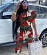 Camo Print Short Sleeve Crop Tops Hole Pencil Pants Suit TK-6240