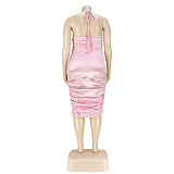 Plus Size Halter Backless Ruched Bodycon Party Dress ASL-7073