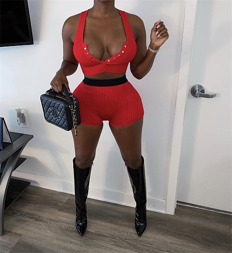 Sportswear Tank Crop Top Biker Shorts Tracksuits XY-9093