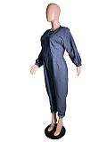 Long Sleeve Pocket Button Loose Denim Jumpsuit MK-3091