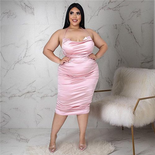 Plus Size Halter Backless Ruched Bodycon Party Dress ASL-7073