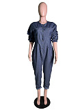 Long Sleeve Pocket Button Loose Denim Jumpsuit MK-3091