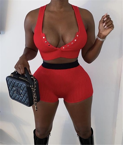 Sportswear Tank Crop Top Biker Shorts Tracksuits XY-9093