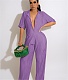 Pleated Notched Loose Shirts+Wide-Leg Pants Sets MEM-88439