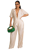 Pleated Notched Loose Shirts+Wide-Leg Pants Sets MEM-88439