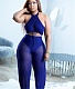 Chiffon Pleated Halter Crop Top Wide Leg Pants Suits FNN-8675