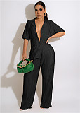 Pleated Notched Loose Shirts+Wide-Leg Pants Sets MEM-88439