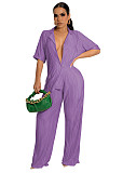 Pleated Notched Loose Shirts+Wide-Leg Pants Sets MEM-88439