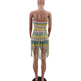 Knitted Tassel Crochet Cover-Ups Crop Top Shorts Outfits TK-6241