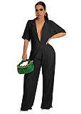 Pleated Notched Loose Shirts+Wide-Leg Pants Sets MEM-88439