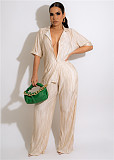 Pleated Notched Loose Shirts+Wide-Leg Pants Sets MEM-88439