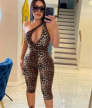 Leopard Print One Shoulder Sleeveless Cut Out Rompers WSM-5313