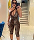 Leopard Print One Shoulder Sleeveless Cut Out Rompers WSM-5313