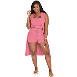 Knitted Sleeveless Cardigan+Tank Tops+Shorts 3 Piece Set ZAND-31210