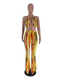 Tie Dye Halter Crop Top and Flared Pants Matching Suit ZAND-31209