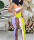 Tie Dye Striped Strapless Crop Tops Full Pants Suit BER-8137