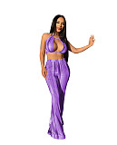 Tie Dye Halter Crop Top and Flared Pants Matching Suit ZAND-31209