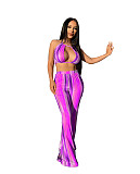 Tie Dye Halter Crop Top and Flared Pants Matching Suit ZAND-31209