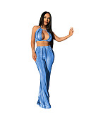 Tie Dye Halter Crop Top and Flared Pants Matching Suit ZAND-31209