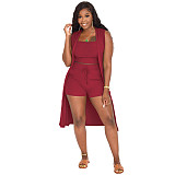 Knitted Sleeveless Cardigan+Tank Tops+Shorts 3 Piece Set ZAND-31210