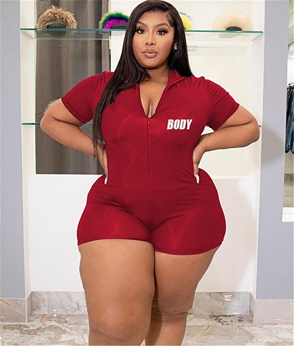 Zipper Front Short Sleeve Bodycon Fitness Rompers CN-3221