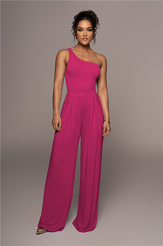 One Shoulder Sleeveless Top Wide Leg Pants Outfits ANDI-1360