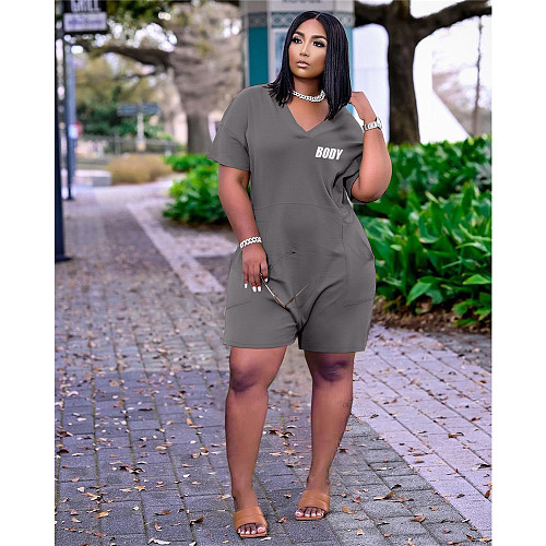 Short Sleeve V Neck Loose Casual Plus Size Rompers CN-99031