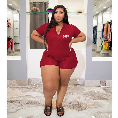 Zipper Front Short Sleeve Bodycon Fitness Rompers CN-3221