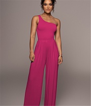 One Shoulder Sleeveless Top Wide Leg Pants Outfits ANDI-1360