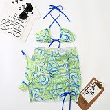 Printed Push-up Halter Bikini Three-piece Swimwear Set RS-22010