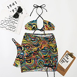 Printed Push-up Halter Bikini Three-piece Swimwear Set RS-22010