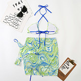 Printed Push-up Halter Bikini Three-piece Swimwear Set RS-22010