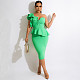 One Shoulder Ruffles Short Sleeve Celebrity Evening Dress MEI-9259