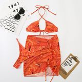 Printed Push-up Halter Bikini Three-piece Swimwear Set RS-22010