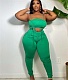 Spaghetti Strap Ruched Drawstring Crop Top Leggings Set ZAND-31211