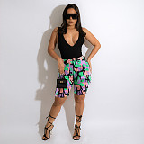 Camo Print High Waist Ripped Pockets Denim Shorts SH-390314
