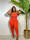 Spaghetti Strap Ruched Drawstring Crop Top Leggings Set ZAND-31211