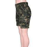 Camo Print High Waist Ripped Pockets Denim Shorts SH-390314