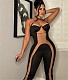 Patchwork Mesh Backless Halter One Piece Jumpsuit YF-10126