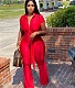 Elegant Short Sleeve Button Up Lace-Up Jumpsuit NM-8513