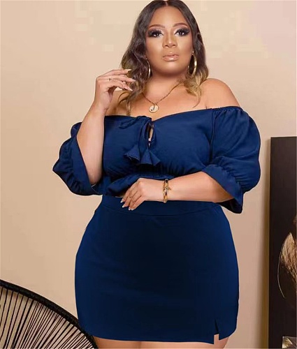 Plus Size Off Shoulder Crop Top 2 Piece Shorts Sets PINH-13285