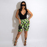 Camo Print High Waist Ripped Pockets Denim Shorts SH-390314