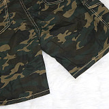 Camo Print High Waist Ripped Pockets Denim Shorts SH-390314