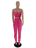 Spaghetti Strap Ruched Drawstring Crop Top Leggings Set ZAND-31211