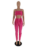 Spaghetti Strap Ruched Drawstring Crop Top Leggings Set ZAND-31211