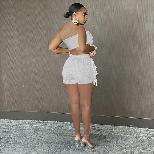 Tassel Strapless Crop Top Workout Shorts Two Piece Set OY-6359