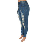 Ripped Hole Denim Jeans High Waist Skinny Pencil Pants LX-6934